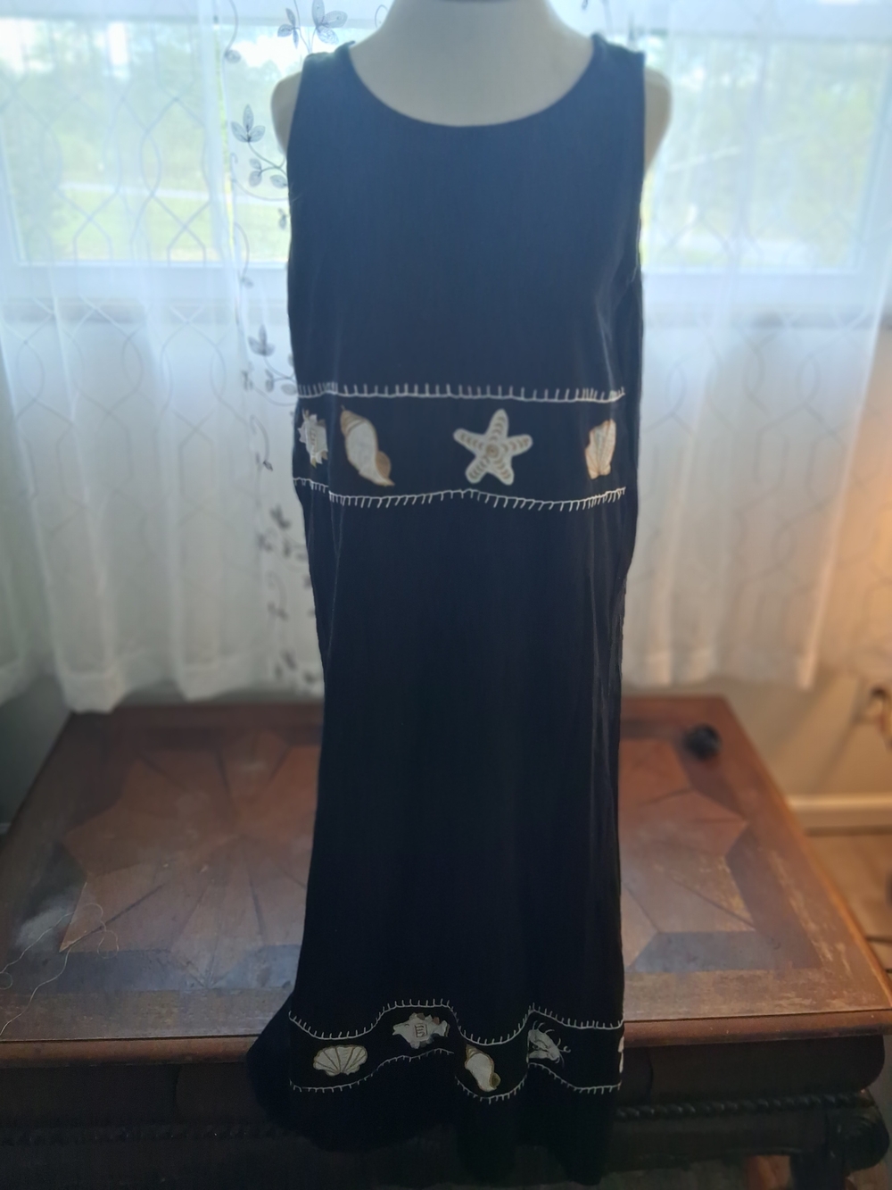 Black Maxi Dress with White Shell & Starfish Embroidery